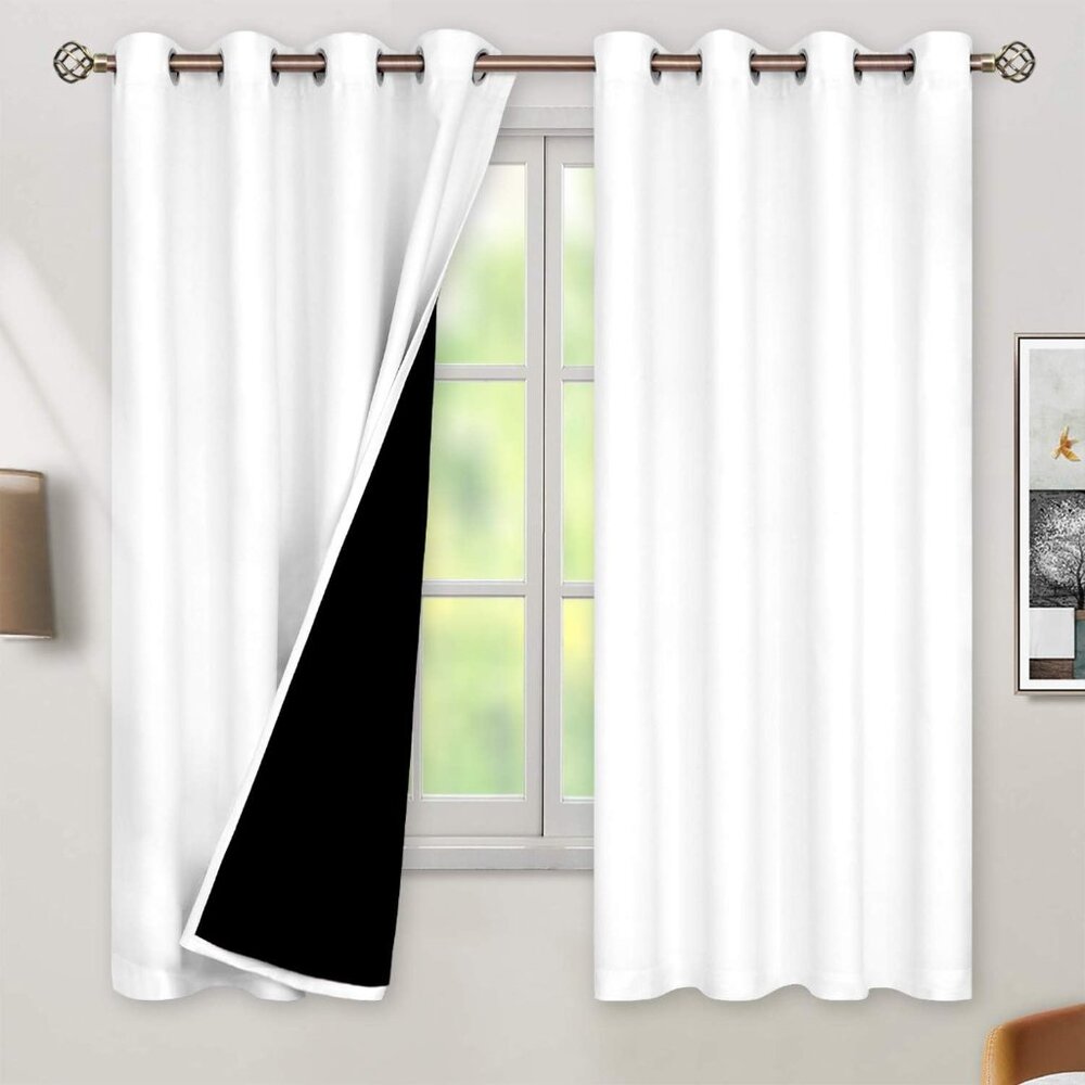 2-Piece 100% Blackout Curtains - Thermal, Room Darkening (52" x 63" Pure White)